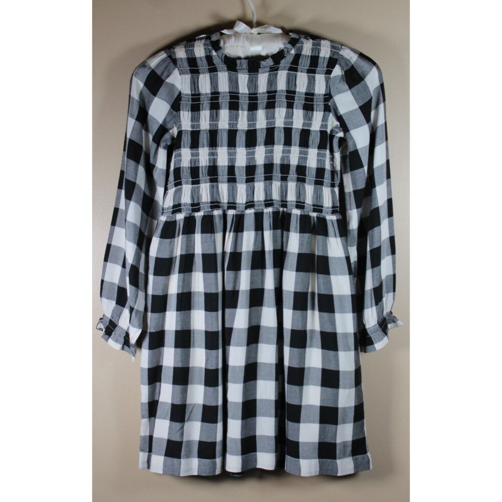 Hanna Andersson Long Sleeve Buffalo Check Plaid Cotton Dress Size 130 8 Black